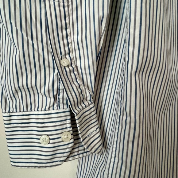 Peter England 100% Compact Cotton Blue & White Striped Long-Sleeve Dress Shirt L - Picture 4 of 6